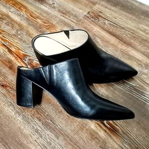 Marc Fisher Ragni Black Leather Mule Heels
